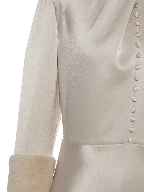 Milky Silk Dress With Mink Fur Cuffs, 3