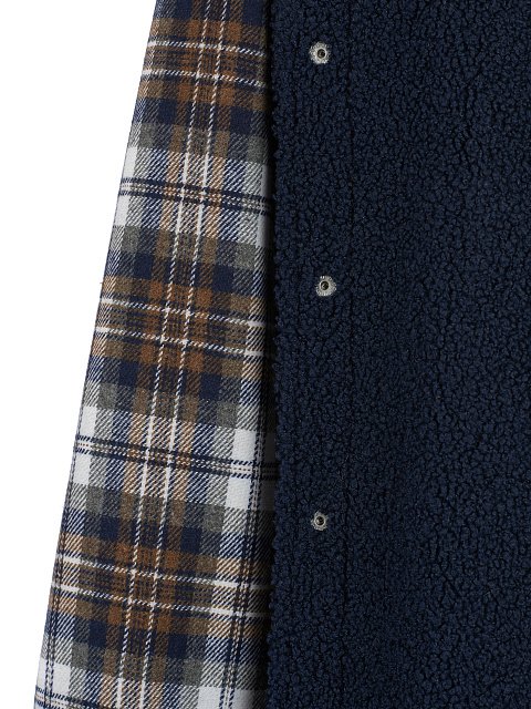 Men's Dark Brown Checked Navy Faux Fur Lined Shirt, 4 Men's Dark Brown Checked Navy Faux Fur Lined Shirt, 4