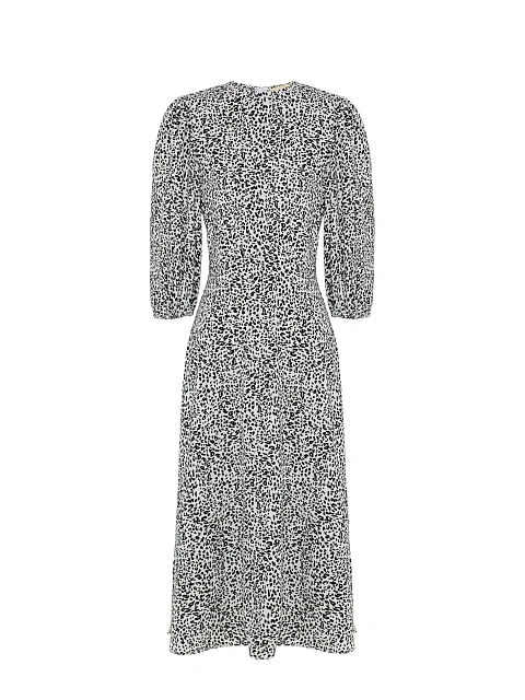 White & Black Printed Lantern Sleeve Midi Dress, 1 White & Black Printed Lantern Sleeve Midi Dress, 1