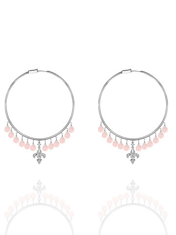 Briolette Rose Quartz, Round White Topaz & White Gold Hoop Earrings, 1