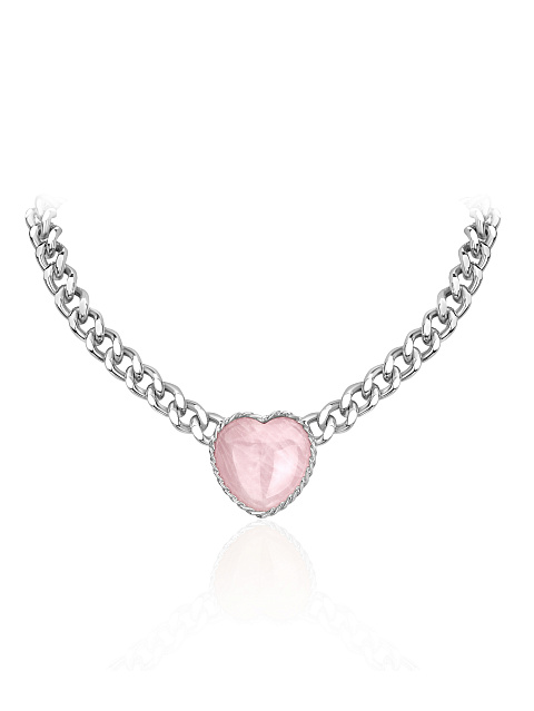 Heart Pink Quartz & Silver Necklace, 1