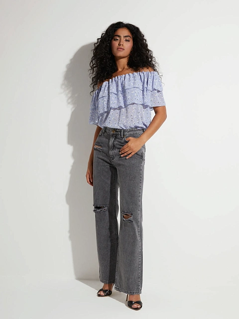 Blue Chiffon Off Shoulder Top, 5 Blue Chiffon Off Shoulder Top, 5