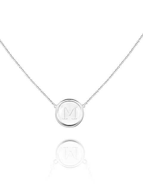 White Gold & Rock Crystal Letter "M" Necklace, 1