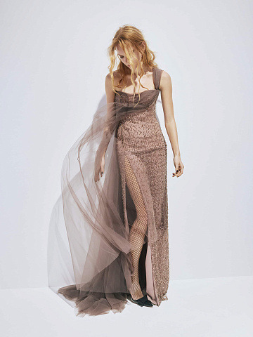 Brown maxi dress with crystals, 2