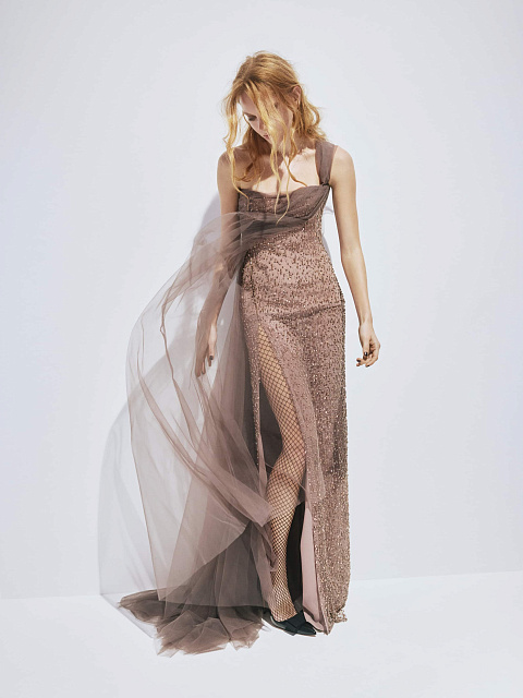 Brown maxi dress with crystals, 2