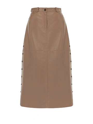 Beige Leather Midi Skirt, 1