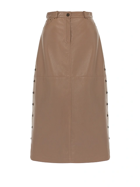 Beige Leather Midi Skirt, 1 Beige Leather Midi Skirt, 1