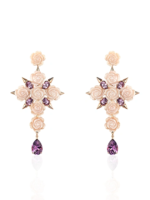 Rose Gold, Mother-of-Pearl & Amethyst Earrings, 1