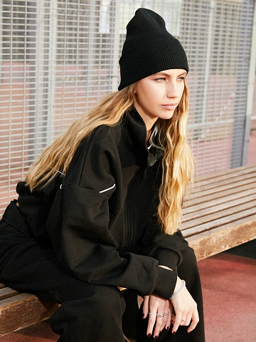 Black Ribbed Beanie Hat, 2