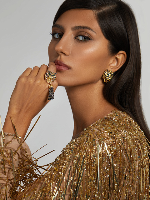 Gold, Emeralds & Diamonds Tiger Studs, 7