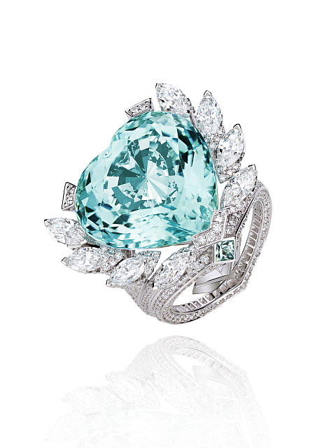 Tourmaline Paraiba, Marquise, Princess Cut, Round Diamond & White Gold Ring, 1