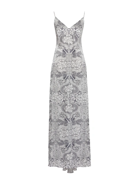 Grey Printed Silk Maxi Dress, 1 Grey Printed Silk Maxi Dress, 1