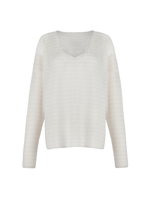 Ivory Striped Cashmere Pullover, 1