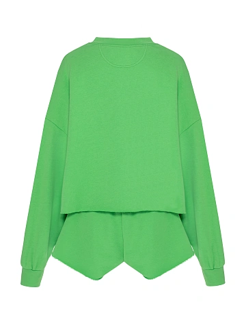 Lime Green Jersey Sweatshirt & Shorts Set, 2
