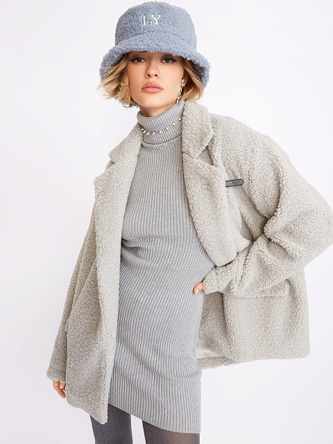 Grey Rib Knit Turtleneck Mini Dress, 4