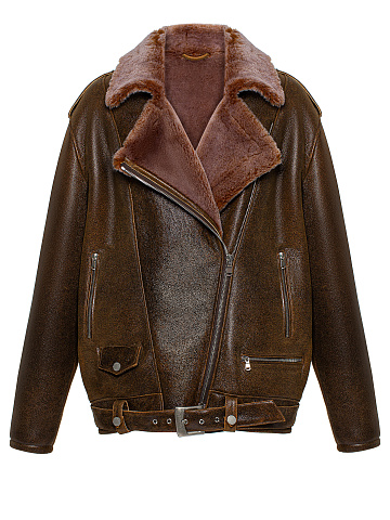Brown Oversized Shearling Jacket, 1