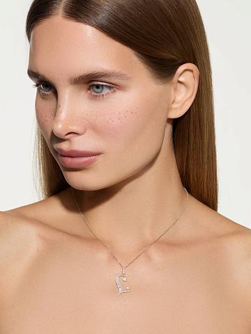 White gold necklace with an L-shaped diamond pendant, 2