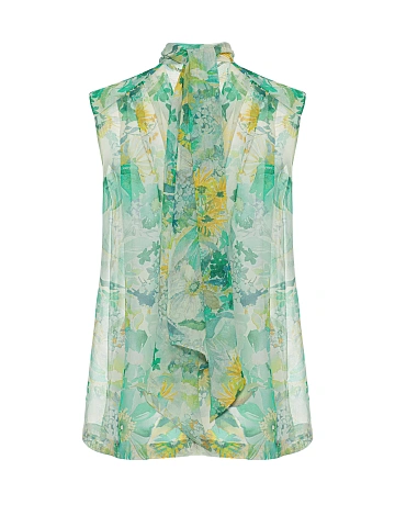 Green Floral Chiffon Blouse, 1