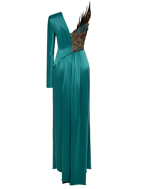 Turquoise Silk Dress With Feathers, 3 Turquoise Silk Dress With Feathers, 3