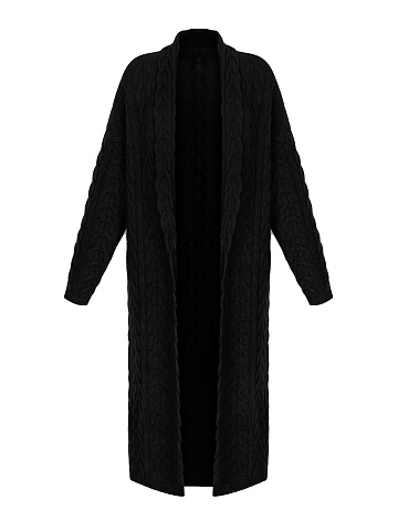 Black Cashmere Cable Knit Long Cardigan, 1
