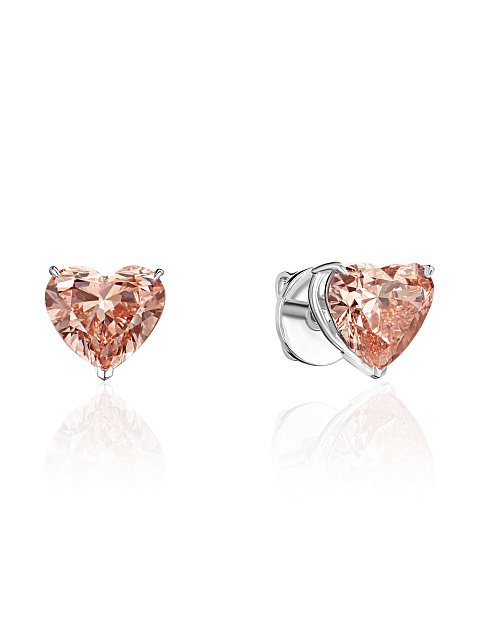 Studs with pink LG heart-cut diamonds, 1