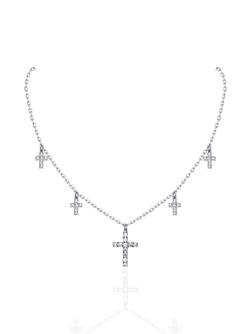 Silver & Cubic Zirkonia "Cross" Necklace, 1