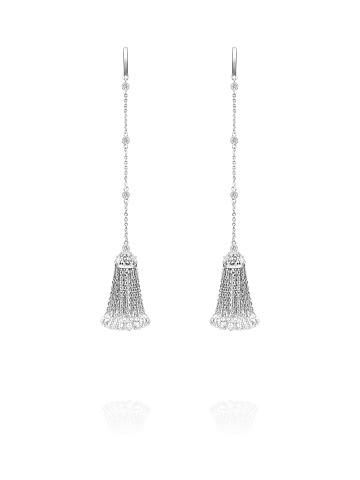 White Gold, Topaz & Rock Crystal Short Tassel Earrings, 1