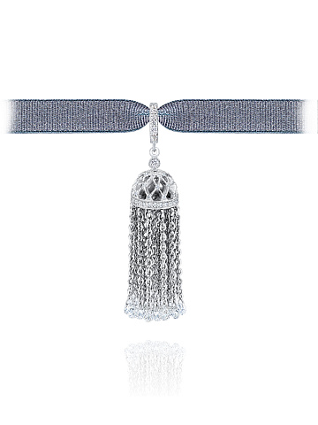 Tassel pendant in white gold with round and briolette-cut diamonds, 1