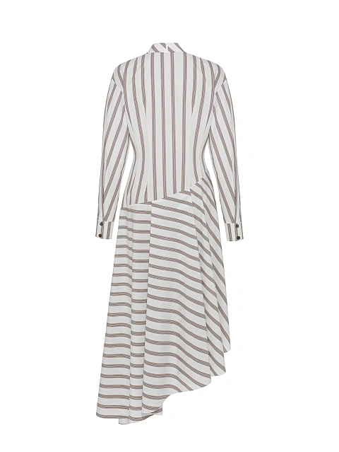 White Striped Cotton Asymmetric Midi Dress, 2 White Striped Cotton Asymmetric Midi Dress, 2