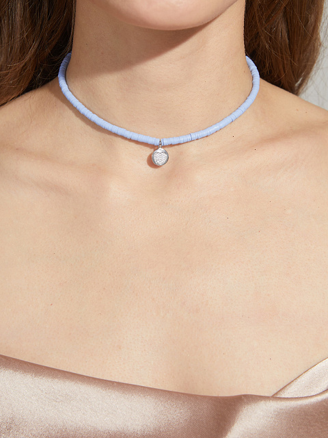 Purple rubber choker necklace with a pendant made of silver and cubic zirconia, 2