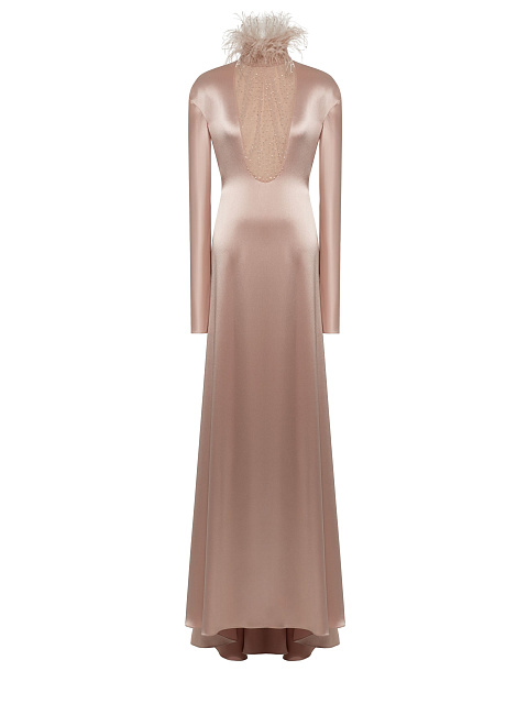 Powder Silk Maxi Dress With Feathers And Rhinestones, 1 Powder Silk Maxi Dress With Feathers And Rhinestones, 1