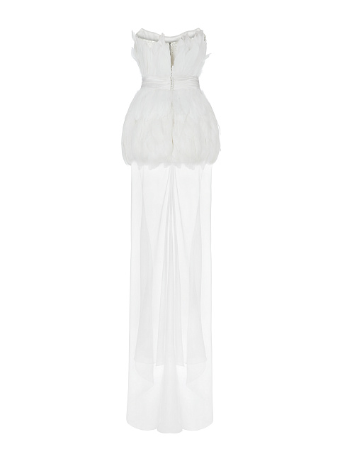 White Silk Feathers Trimmed Bridal Dress, 2 White Silk Feathers Trimmed Bridal Dress, 2