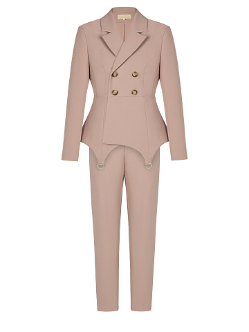 Pale Rose Double-Breasted Peplum Pantsuit, 1