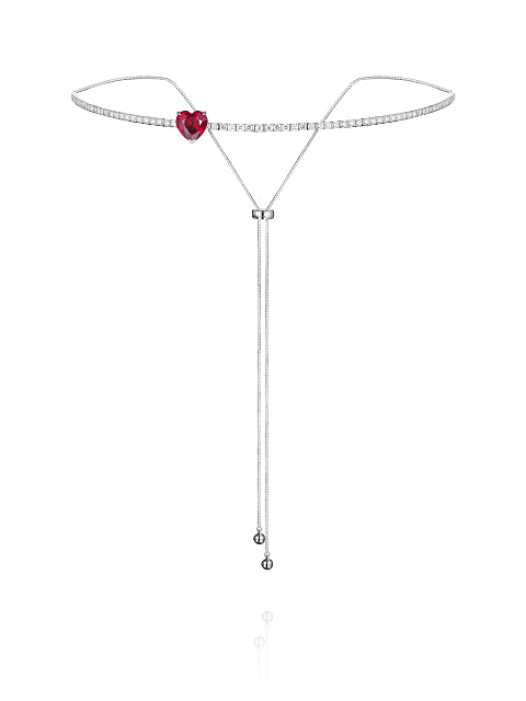 Heart Ruby & Round Diamond & White Gold Choker, 1