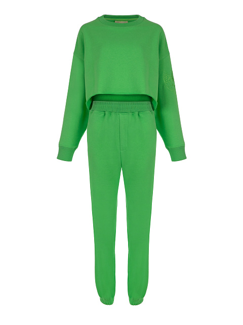 Green Jersey Set With Cropped Sweatshirt, 1