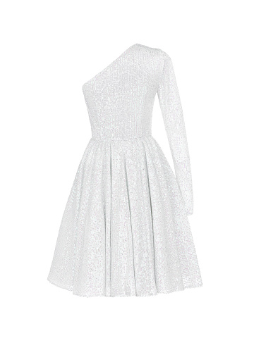 White Sequined One Sleeve Dress , 2