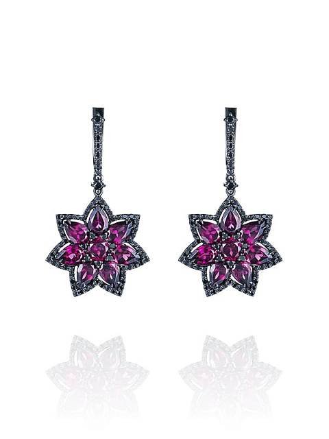 Black Gold Garnet & Diamond Earrings, 1