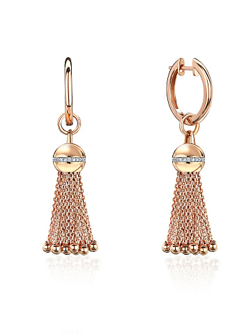 Small rose gold hoop earrings with tassels, 1