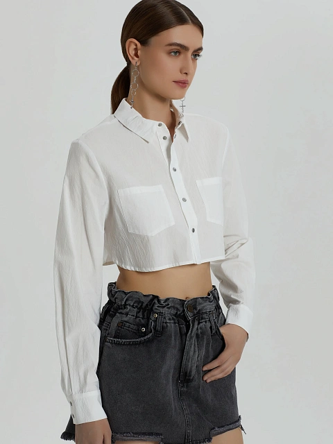 White Cotton Cropped Shirt, 5 White Cotton Cropped Shirt, 5