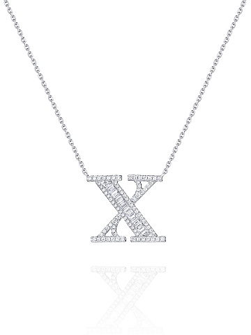 Necklace with a pendant in white gold and diamonds in the shape of the letter X, 1
