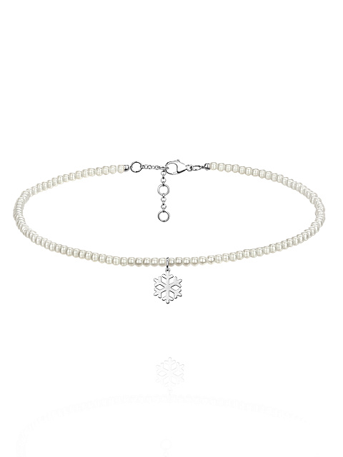 Pearl choker necklace with a snowflake pendant made of silver, 1