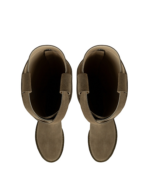 Khaki Buckled Suede Knee Boots, 4