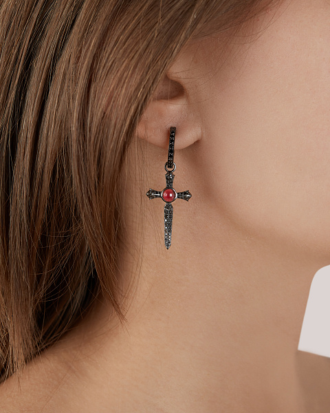 Black Gold, Garnet & Black Diamonds Cross Earrings, 2