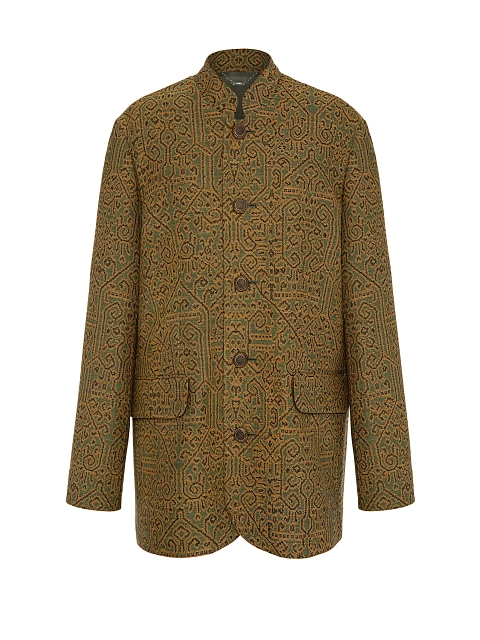 Single-breasted jacket in yellow-green jacquard, 1 Single-breasted jacket in yellow-green jacquard, 1