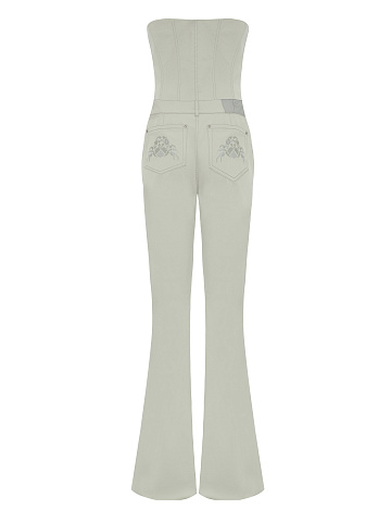 Light Grey Denim Sleeveless Jumpsuit, 2