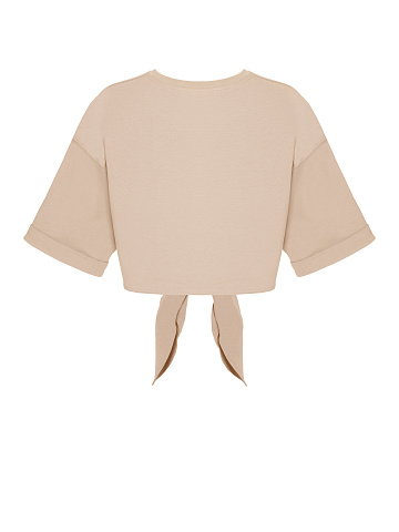 Light beige cropped T-shirt with a knot, 2