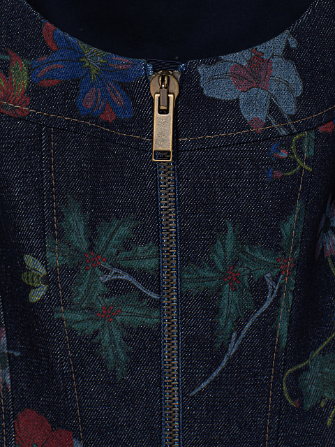 Blue Floral Print Denim Mini Dress, 4 Blue Floral Print Denim Mini Dress, 4
