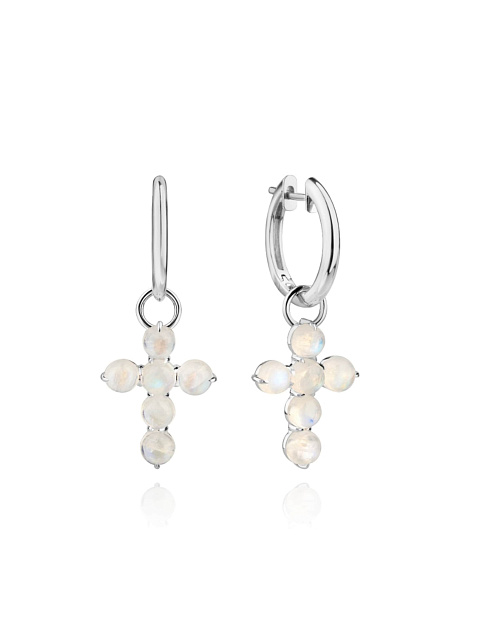 White gold hoops with cross pendants set with moonstone, 1