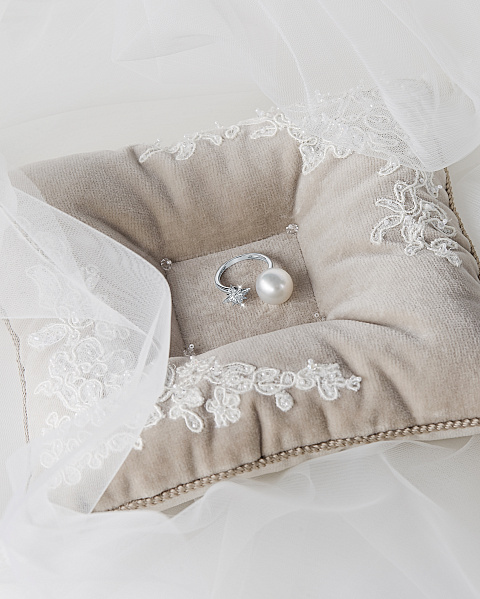 Beige Velvet Ring Pillow, 4