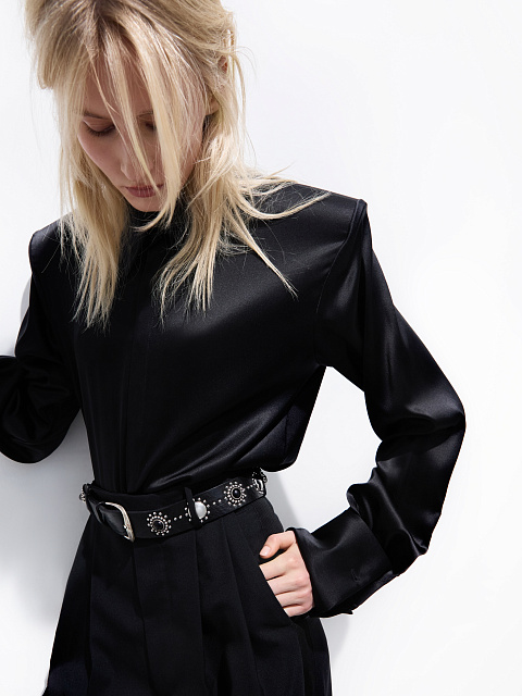 Black silk bodysuit blouse, 3